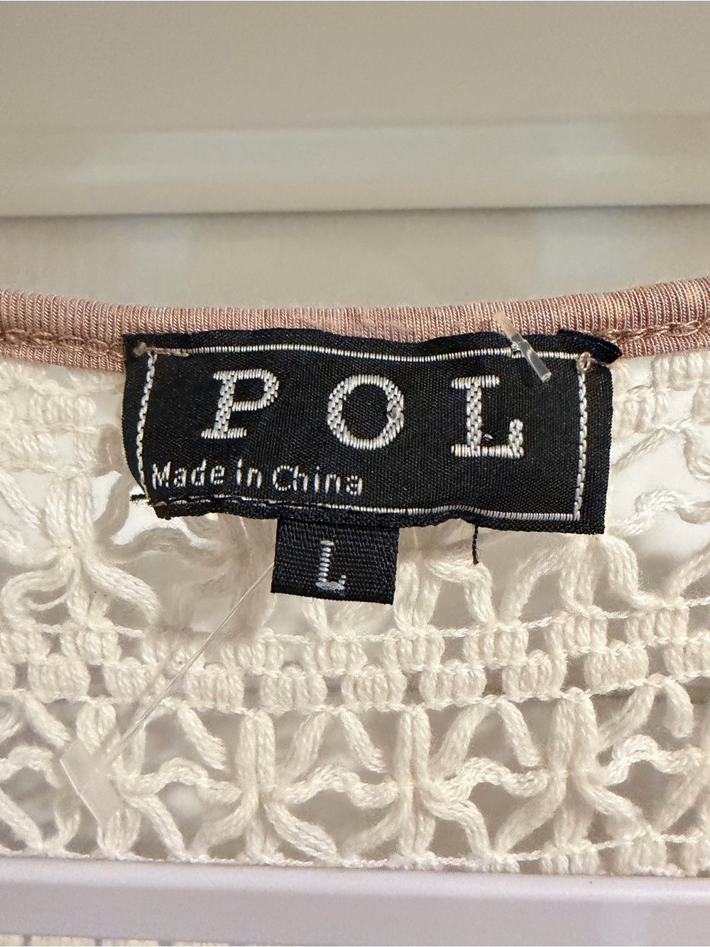 POL Crochet Trim Open Cardigan - Taupe & Cream - Picture 5 of 7